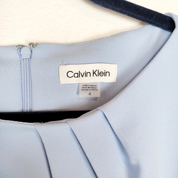 NWT Calvin Klein Pleated Shift 3/4 Sleeve Ruched A-Line Dress Blue Serene - Picture 9 of 11